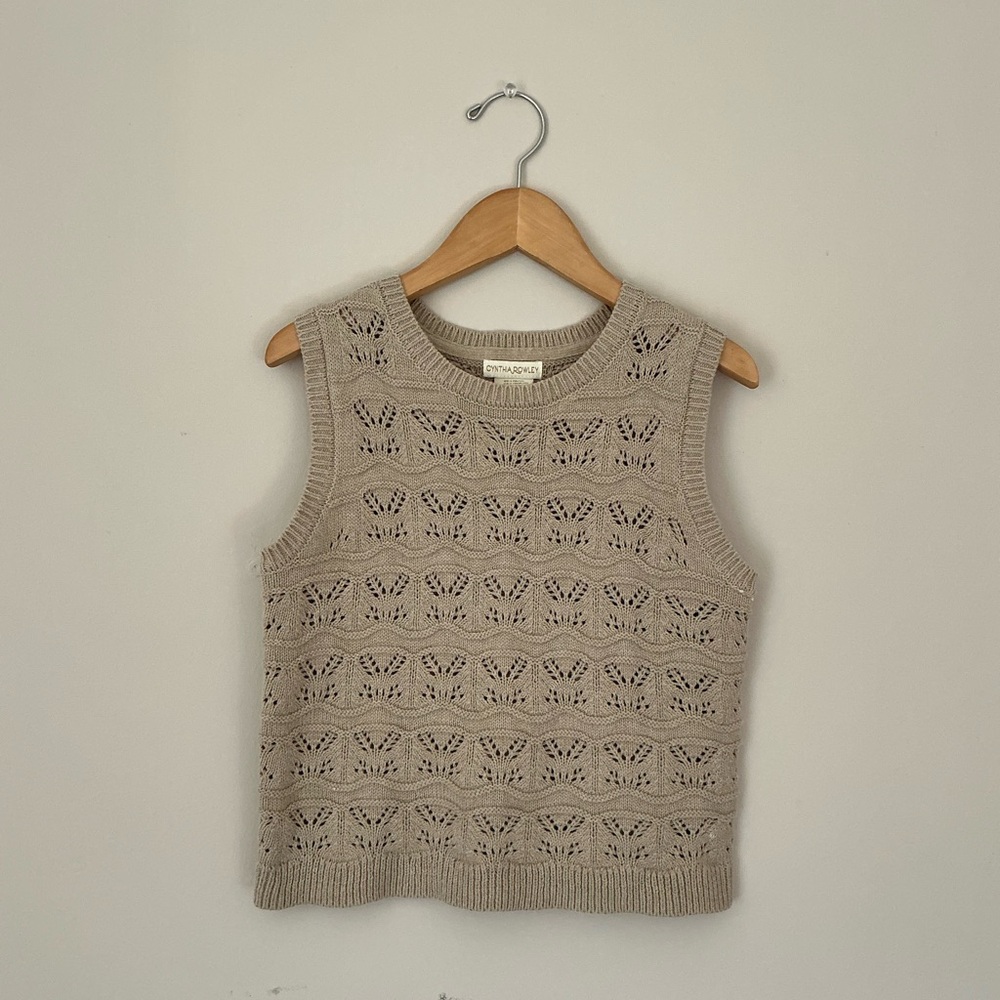 Cynthia Rowley Beige Crochet Knit Sleeveless Top